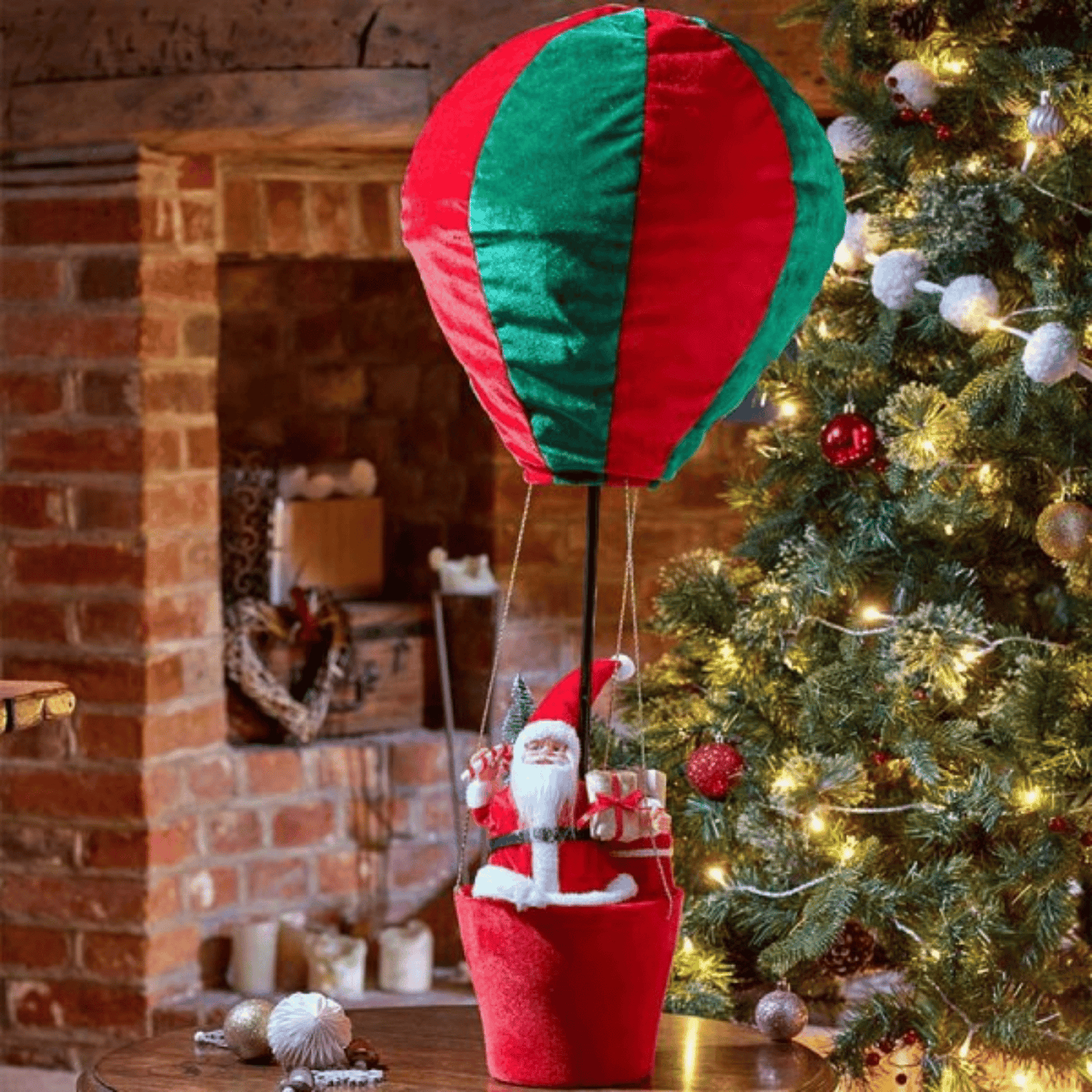 1m Large Red and Green Santa's Hot Air Balloon Hanging Christmas Decoration