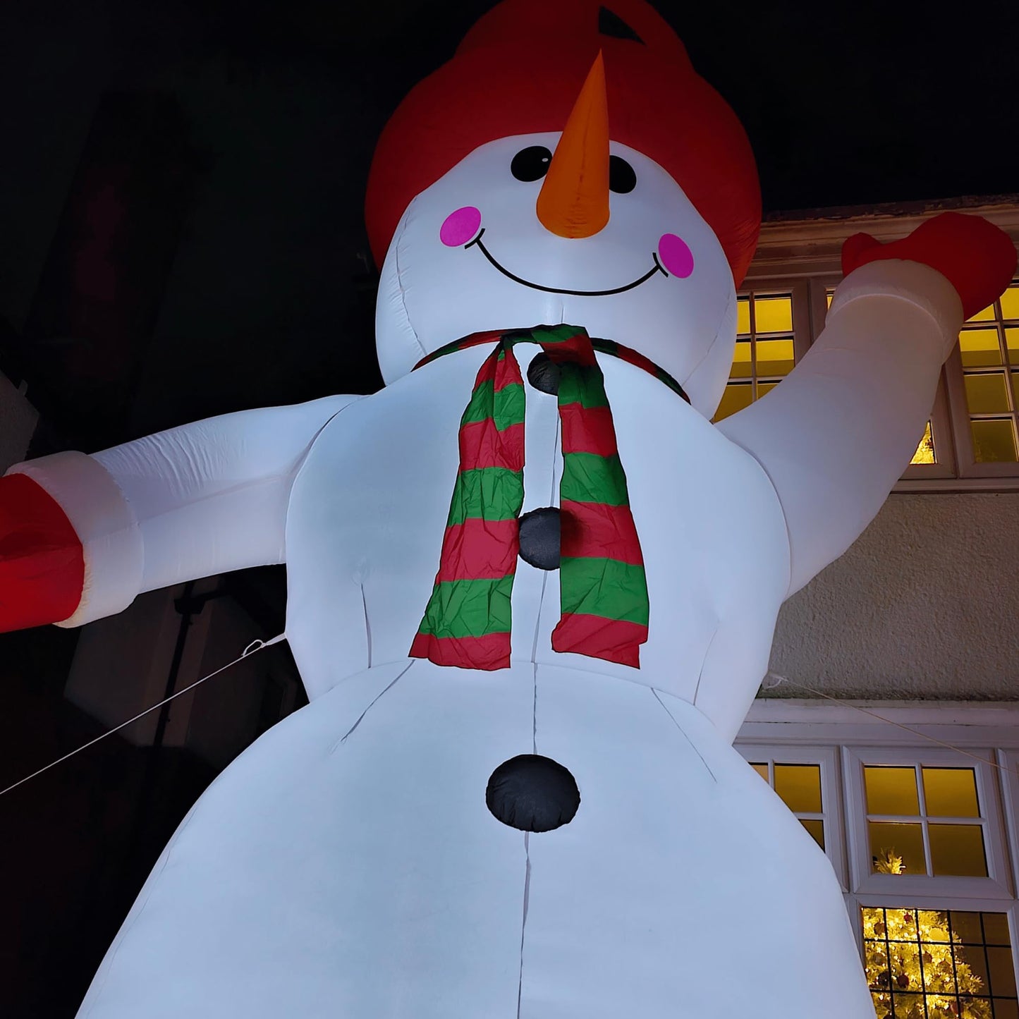 GIANT: 20ft (6m) Outdoor Inflatable Light up Christmas Snowman with Raised Arm with 28 LEDs
