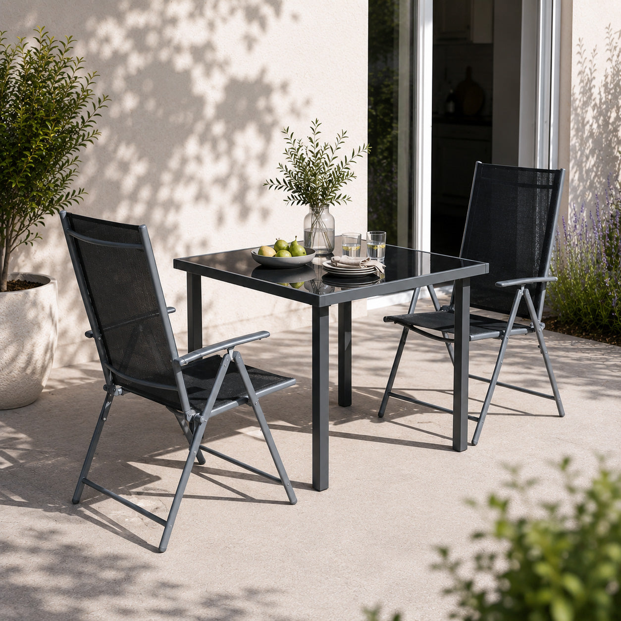 Outdoor Garden Patio Multi Position Reclining Folding Chair in Black and Silver