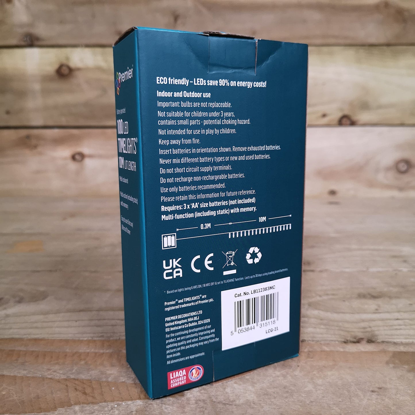 100 LED 10m Premier Battery Function Christmas Timer Lights Multicoloured Clear