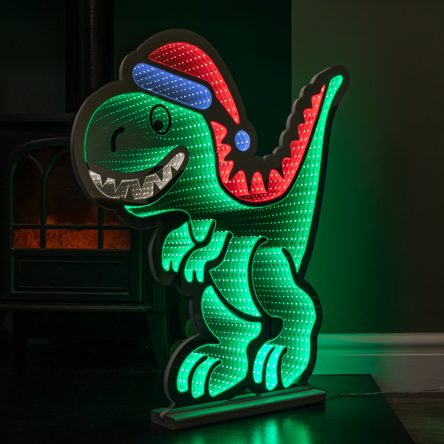60cm Light up Christmas T-Rex with Santa Hat Infinity Decoration with LEDs