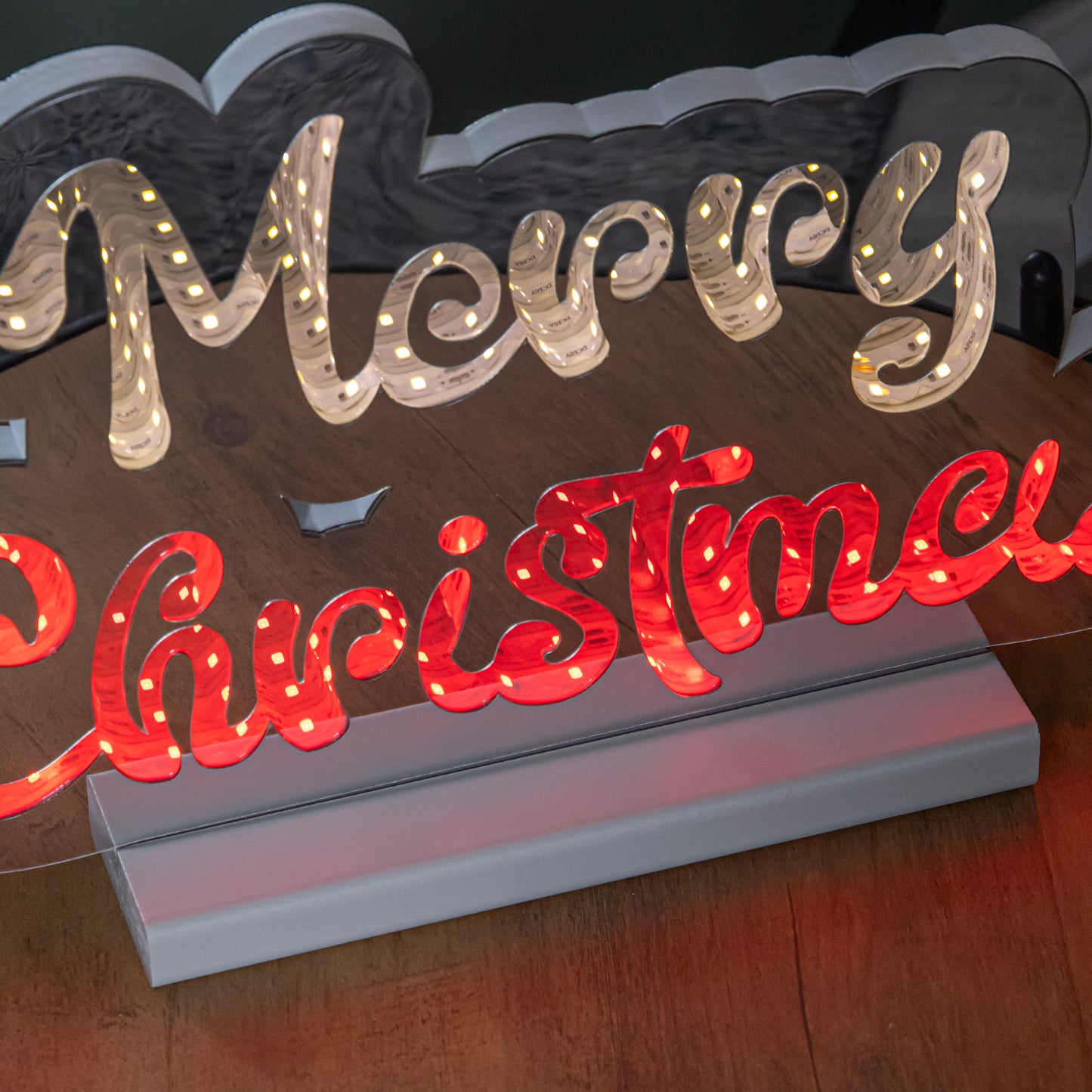 32cm Light up Merry Christmas Infinity Light with Red & White LEDs on Base