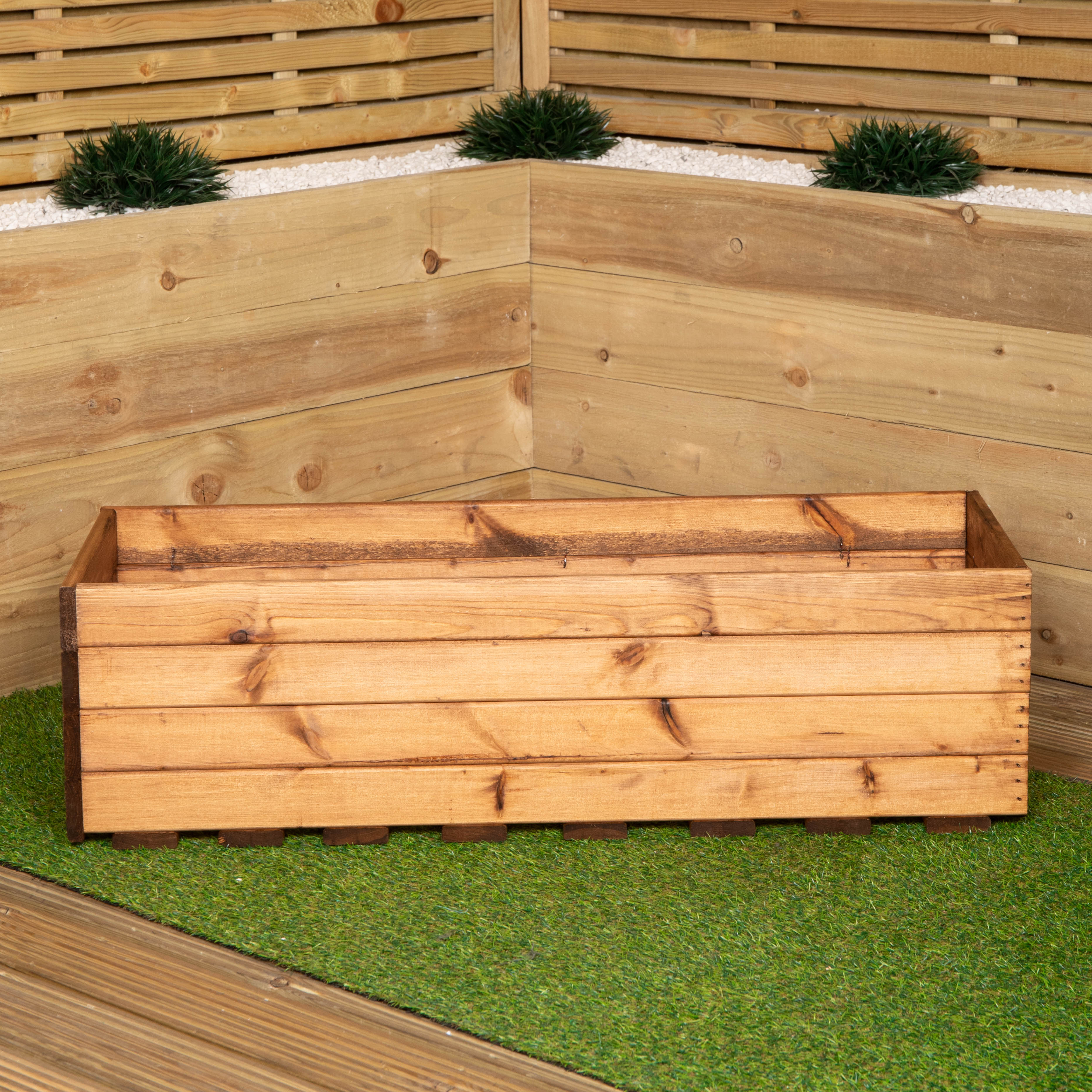 Hand Made 39cm Wide x 102cm Rustic Wooden Garden Trough Tall Flower Bed Planter