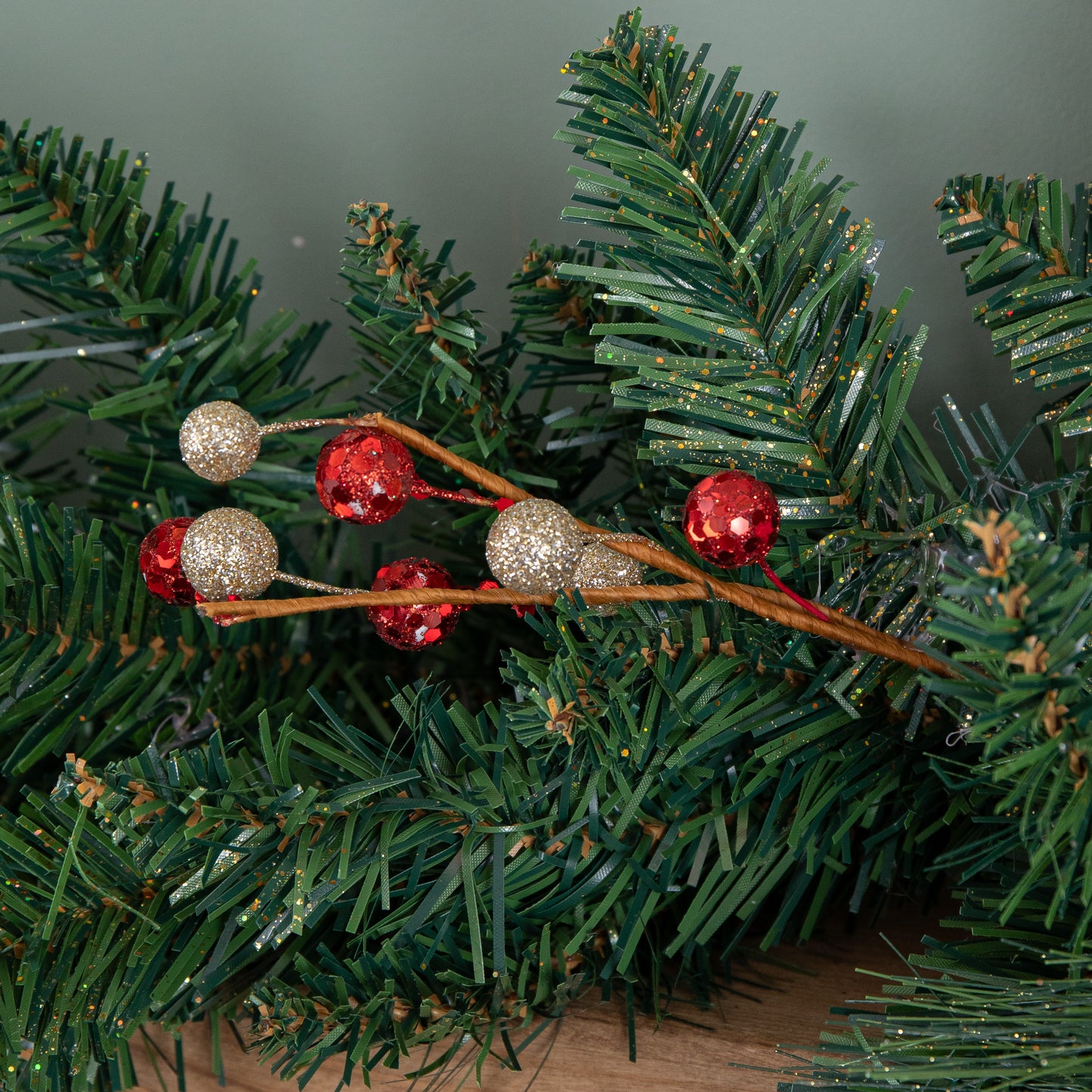 1.8m (6ft) Deluxe Christmas Garland with Red and Gold Poinsettias