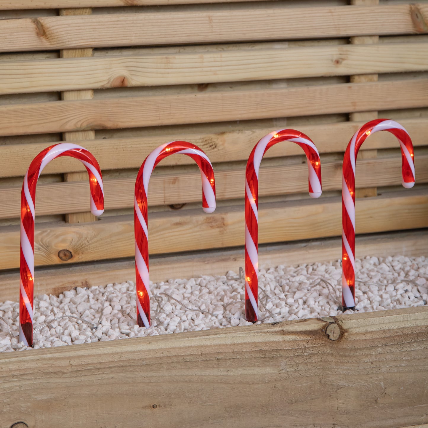 Set of 6 Light up Red & White Stripe Christmas Candy Cane Garden Stakes with LEDs