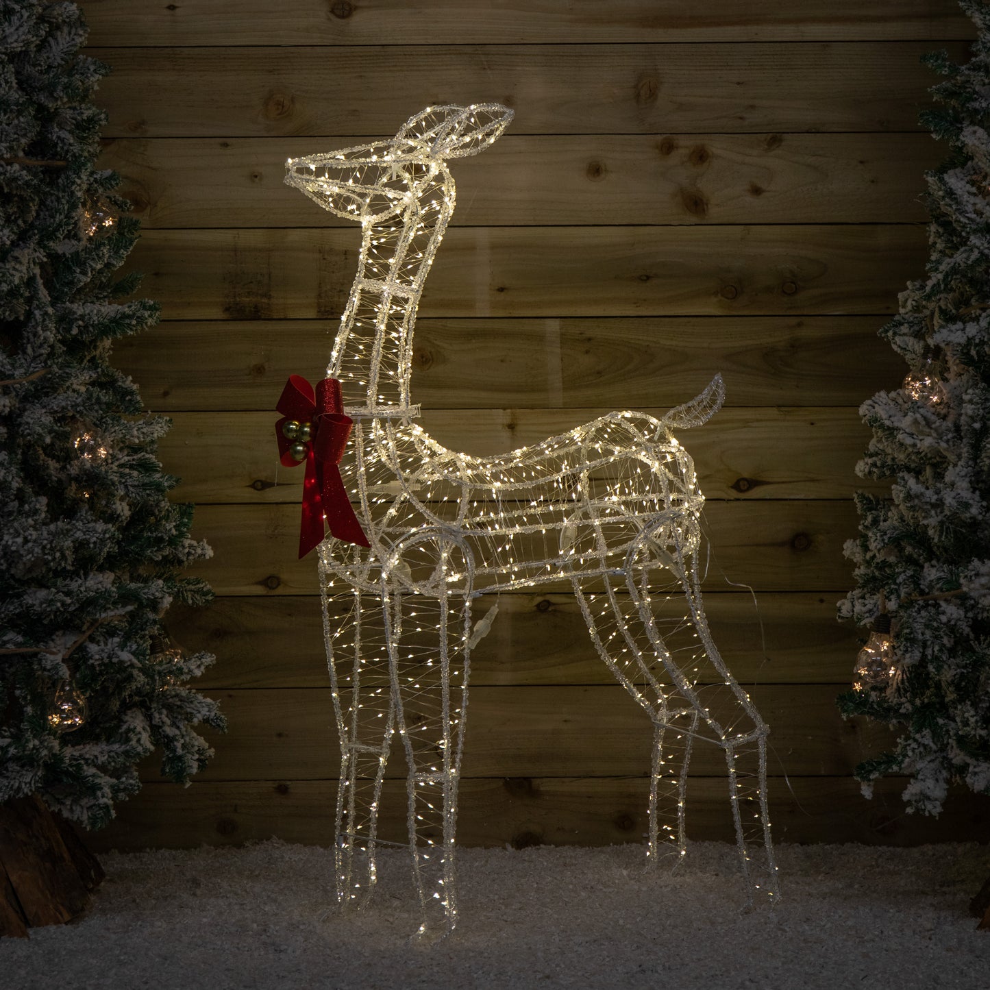 1.24m Light up Acrylic Christmas Deer Decoration with Red Bow and 880 Warm White LEDs