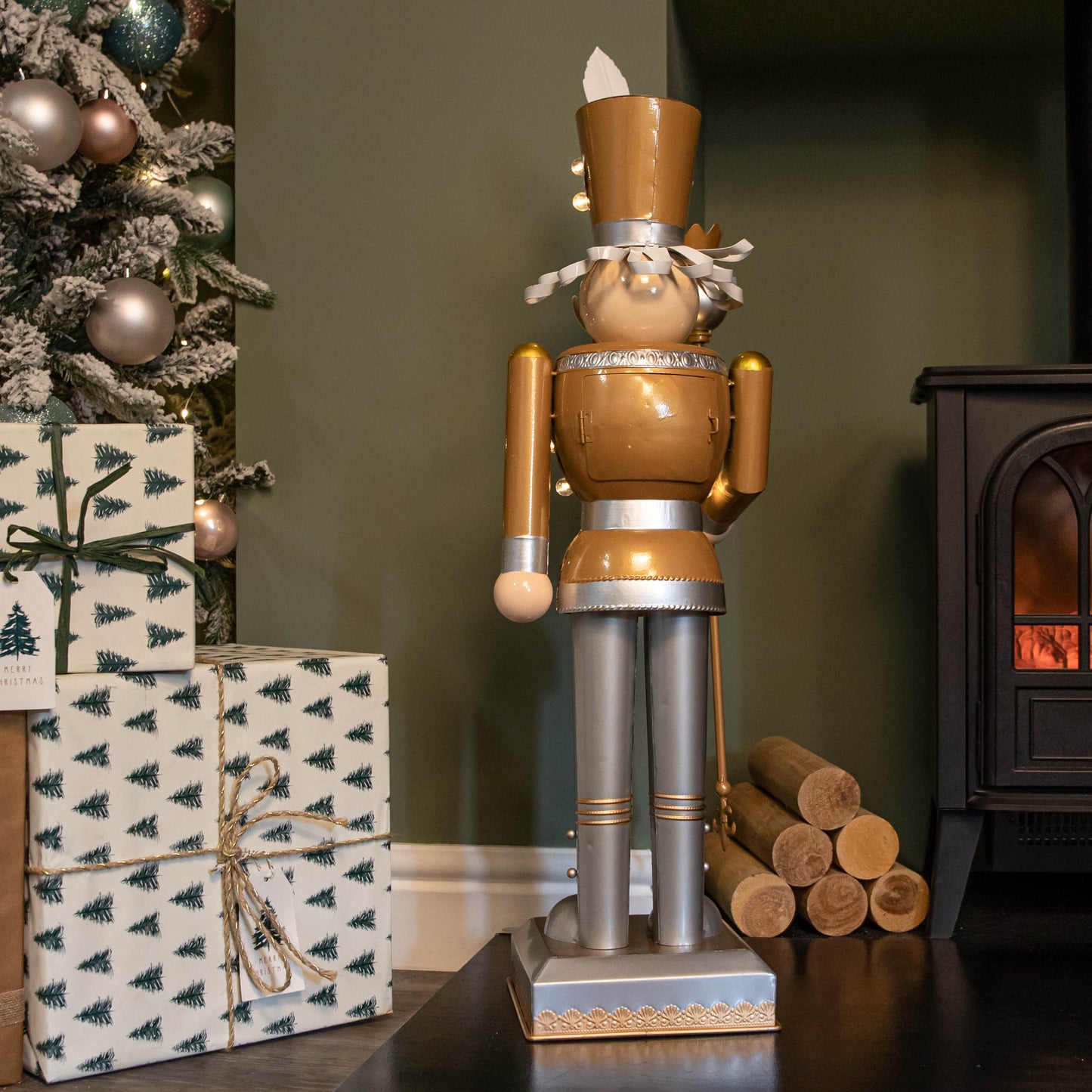 80cm Battery Operated Light up Christmas Gold Nutcracker with LEDs