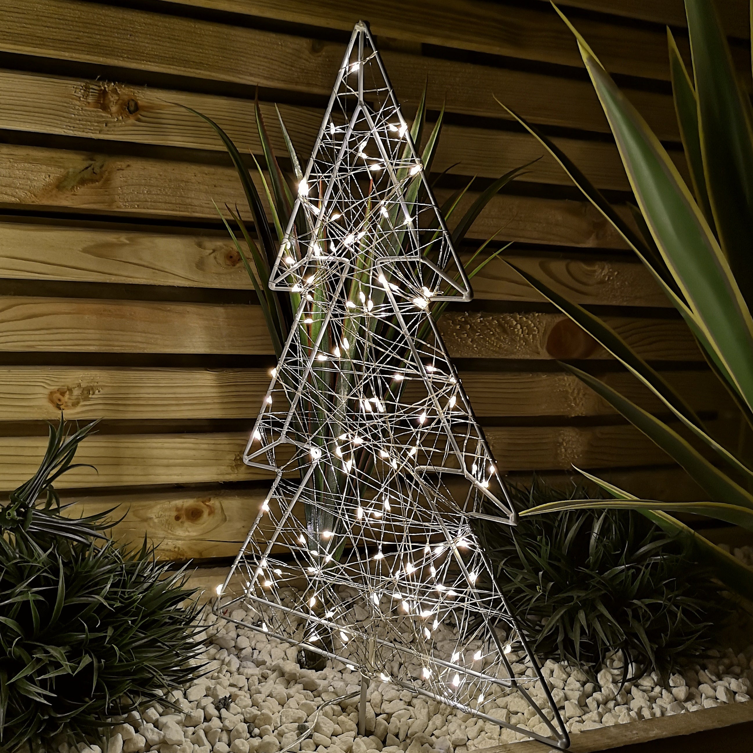 Set of 3 50cm Light up Iron Christmas Tree Garden Stake Lights with Warm White LEDs