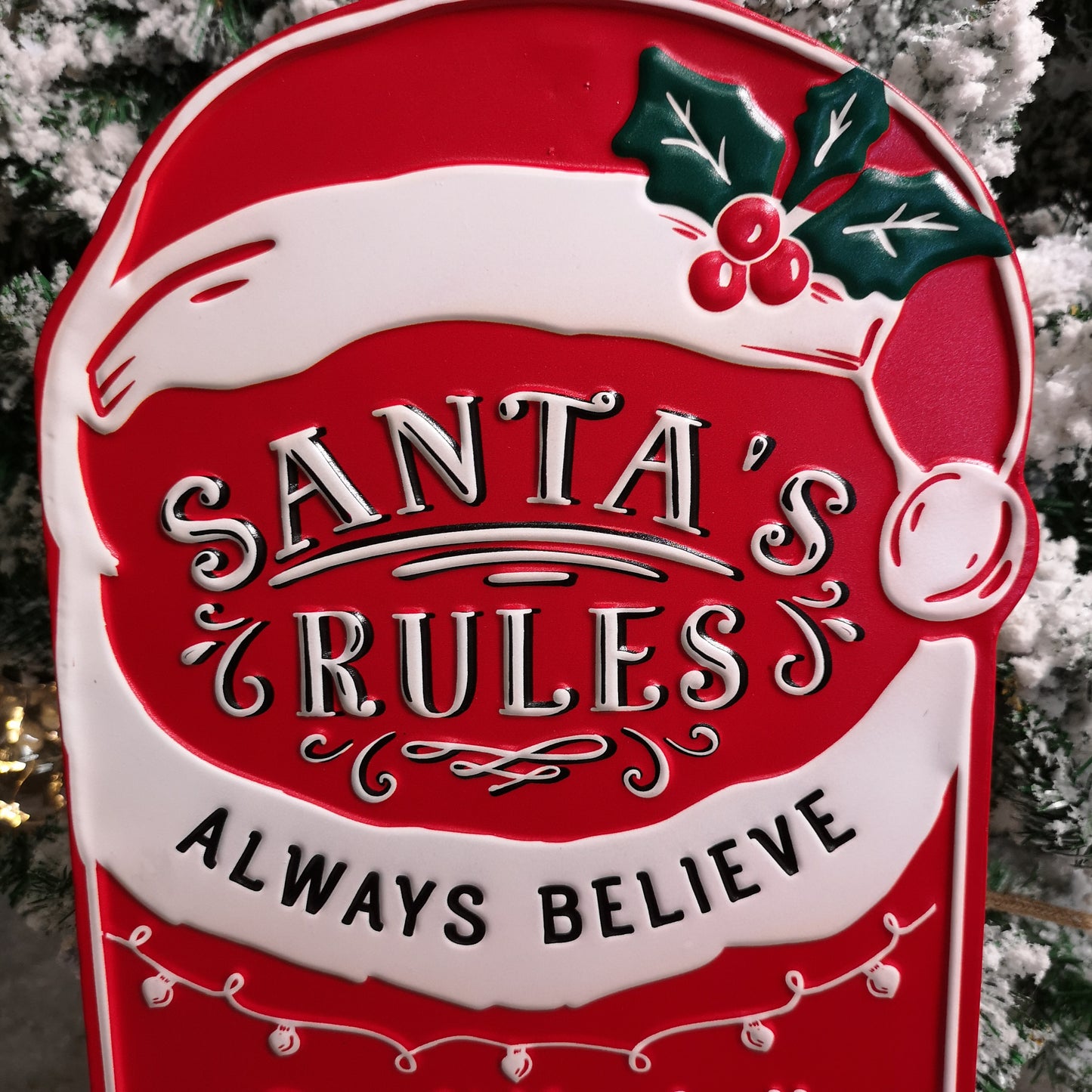 68cm Indoor Outdoor Red Metal Santa's Rules Sign Hanging Christmas Decoration