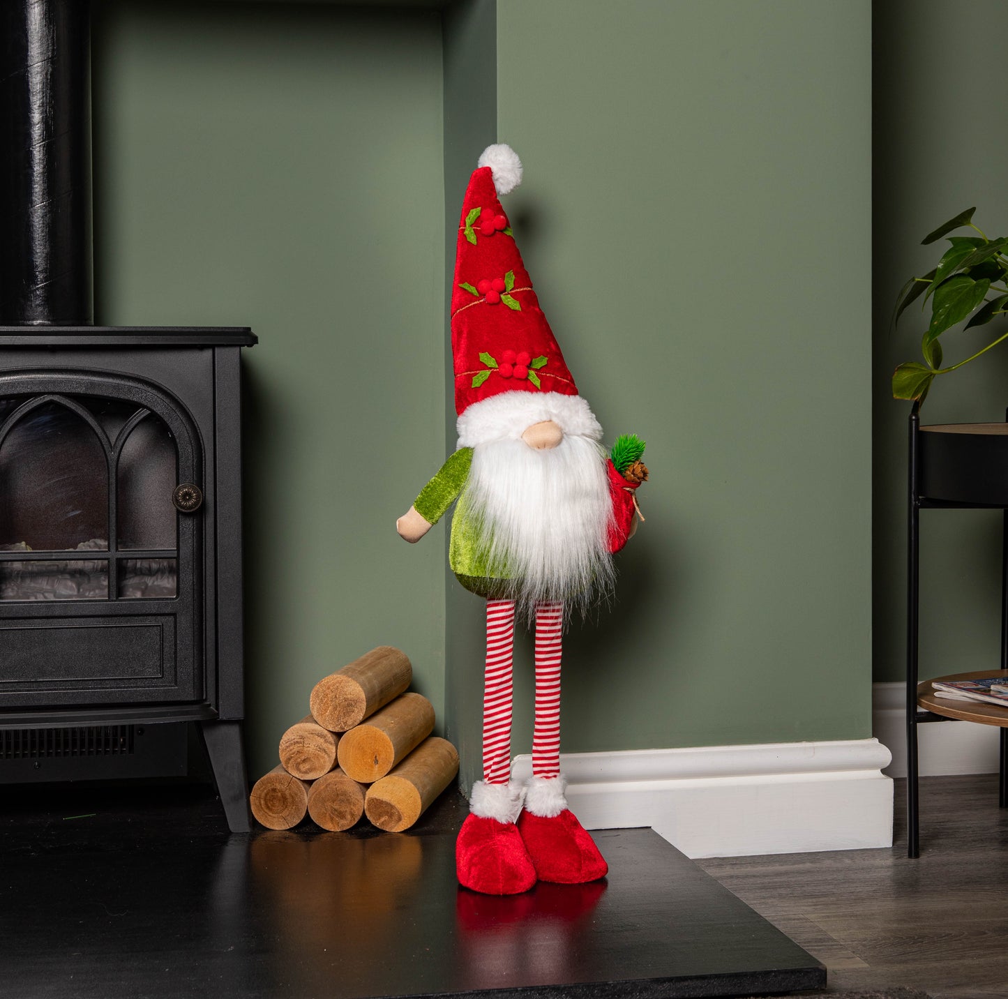 71cm Standing Christmas Gonk with Santa Hat and Extendable Legs in Reg and Green