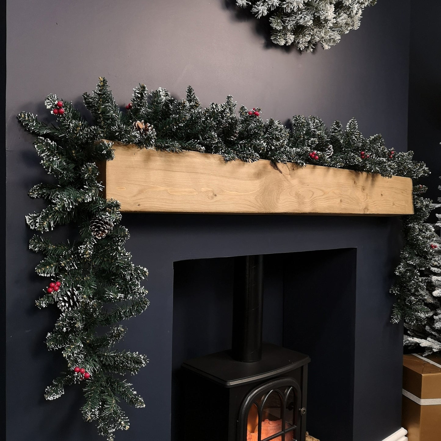 2.7m Green Christmas Garland with Pine Cones and Red Berries