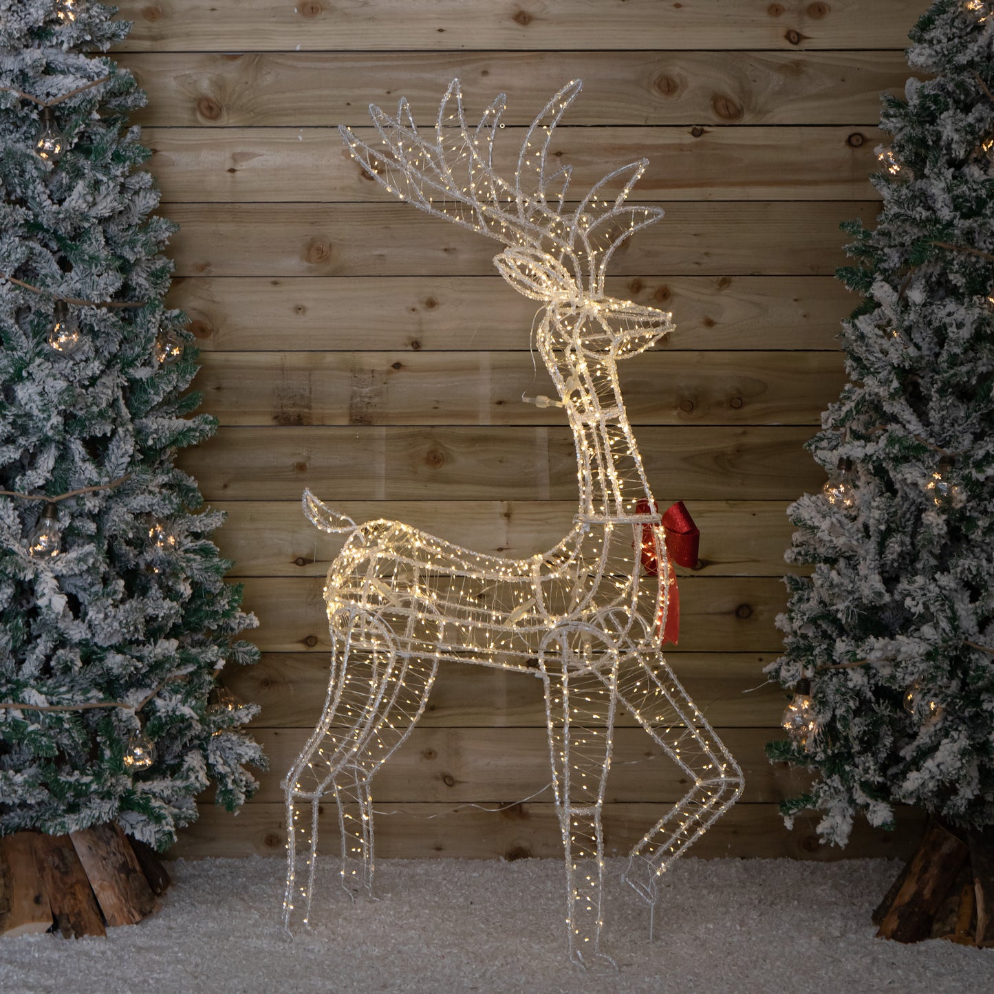 1.48m Light up Acrylic Christmas Deer Decoration with Red Bow and 940 Warm White LEDs