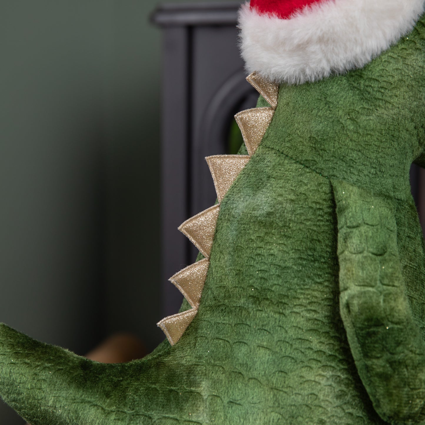 70cm Tall Green Plush Santa-Saurus Dino Standing Christmas Decoration with Santa Hat
