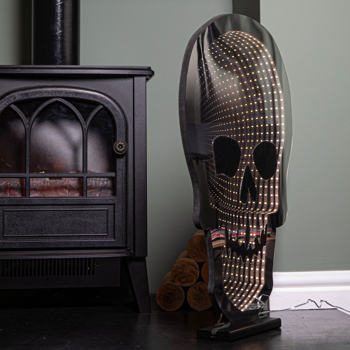 60cm Light up Halloween Skull Infinity Decoration with Warm White LEDs