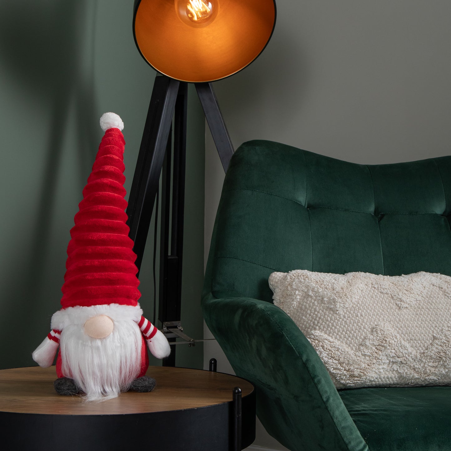 40cm Sitting Plush Christmas Gonk with Grooved Hat in Red