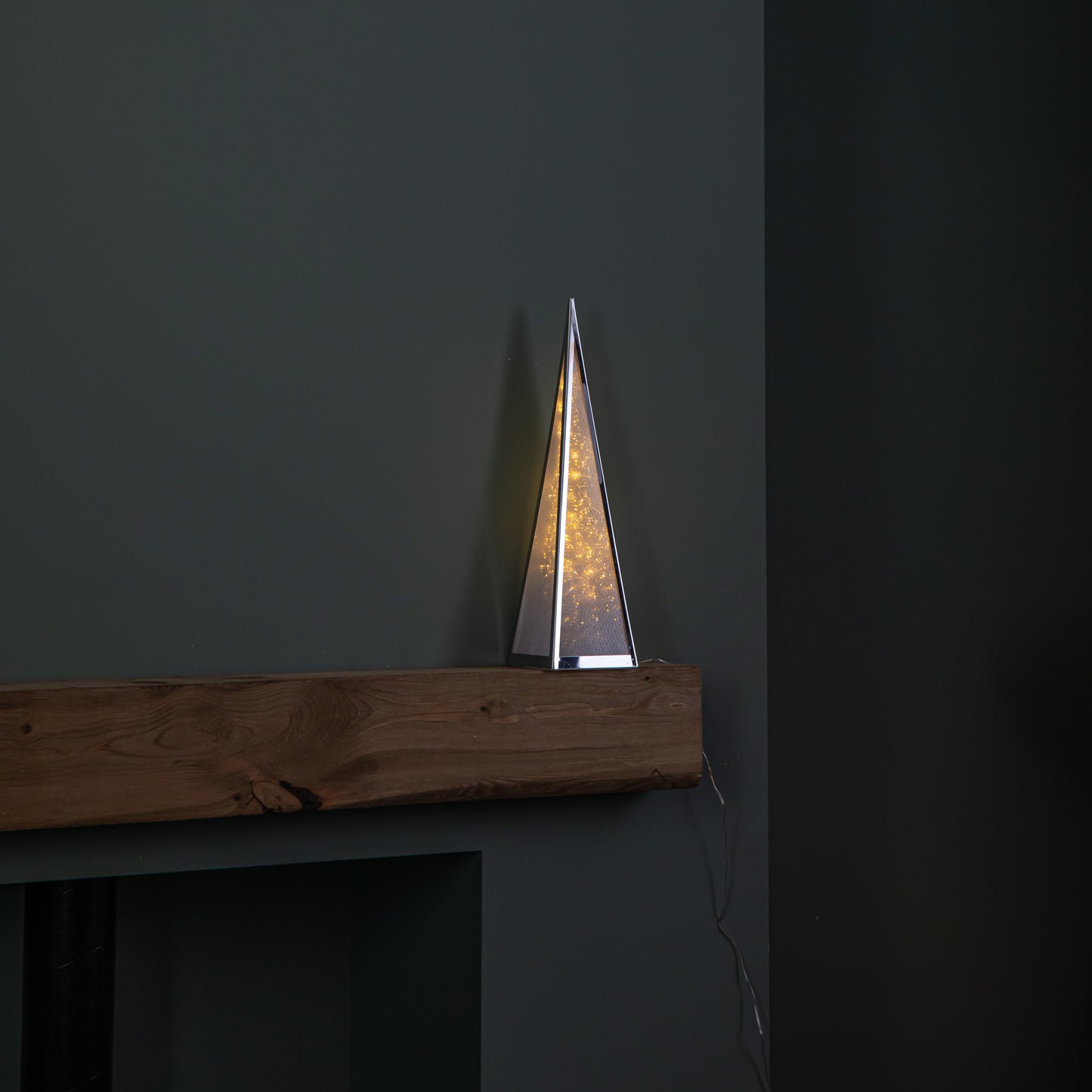 45cm Light up Holographic Christmas Pyramid Decoration with Warm White LEDs