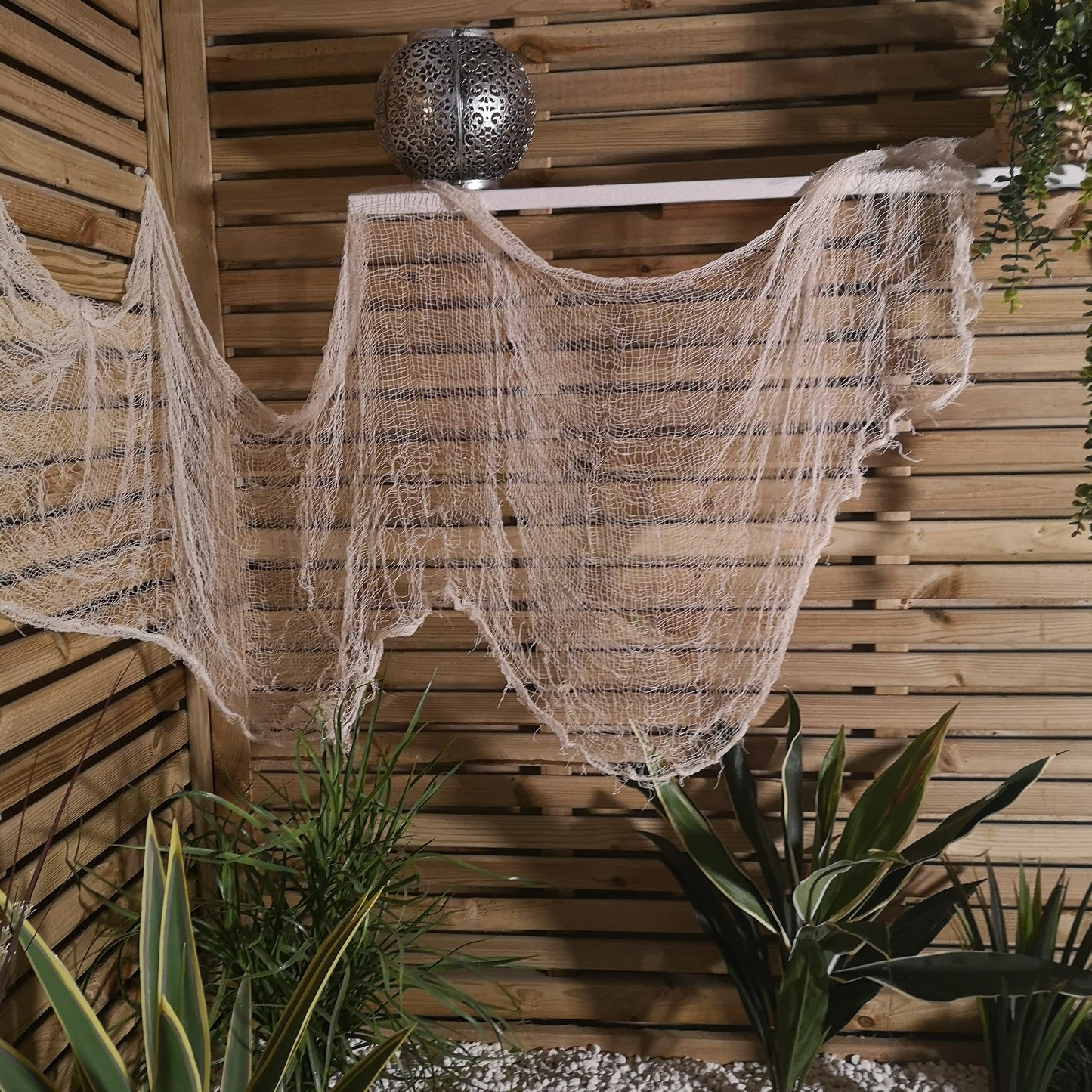 2.9m Halloween Freaky Fabric Net Decoration in Cream