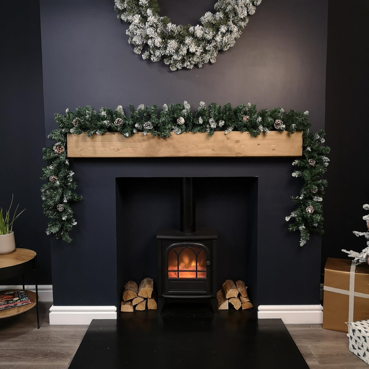 2.7m Snow Tipped Christmas Garland with Pine Cones and Mixed Needles