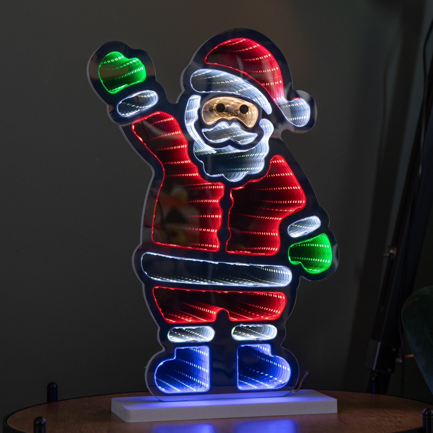 40cm Light up Waving Santa Infinity Light Christmas Decoration with Multi-Coloured LEDs