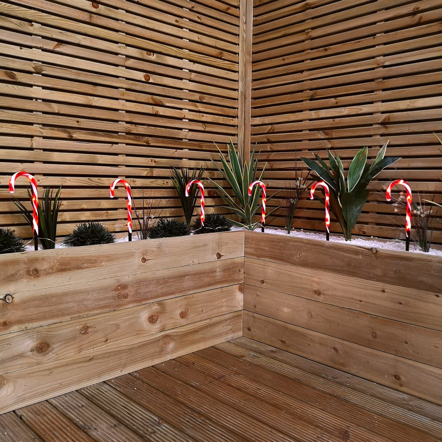 Set of 6 Light up Red & White Stripe Christmas Candy Cane Garden Stakes with LEDs