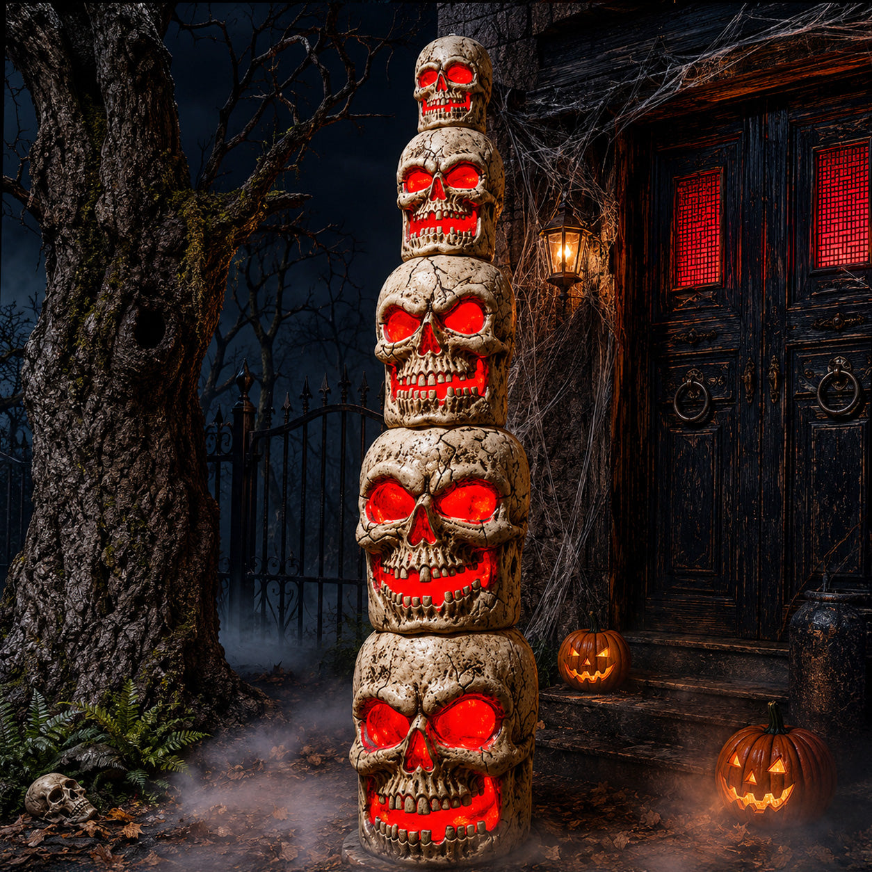 Home Accents Holiday 8ft Giant-Sized Halloween Skull Stack with Red LEDs