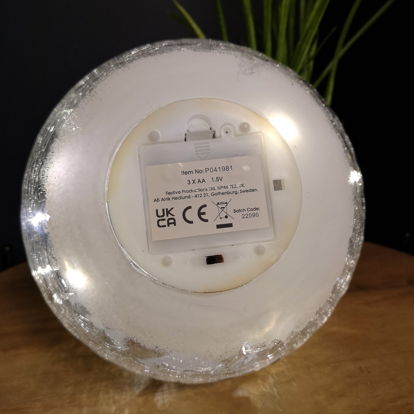 20cm Festive Christmas Crackle Effect Glass Robin LED Light Ball