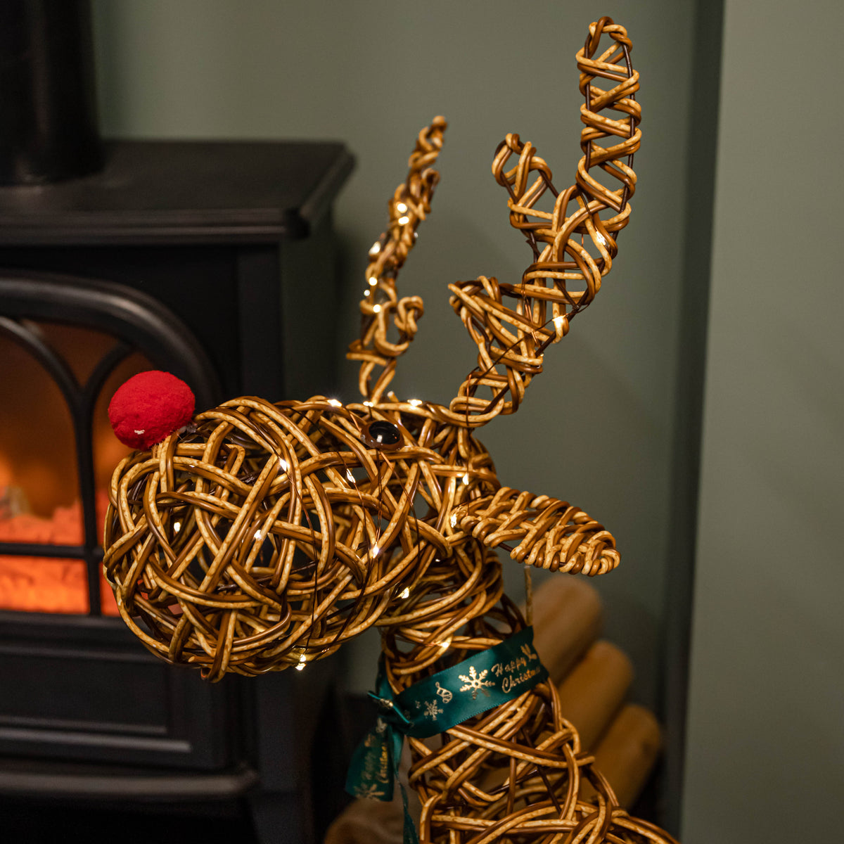 67cm Battery Operated Light up Brown Christmas Reindeer with Red Nose & 80 Warm White LEDs