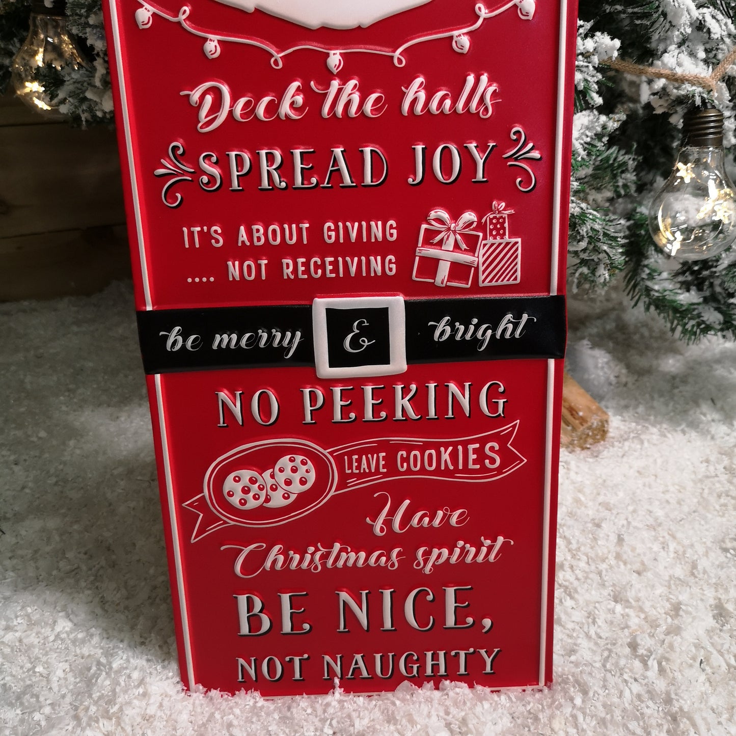 68cm Indoor Outdoor Red Metal Santa's Rules Sign Hanging Christmas Decoration