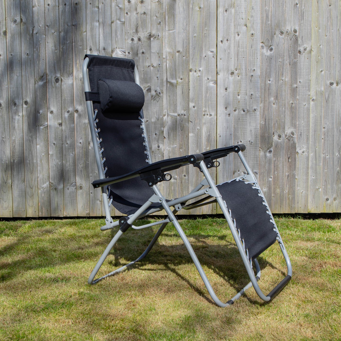Pair of Multi Position Garden Gravity Relaxer Chair / Sun Lounger - BLACK/SILVER