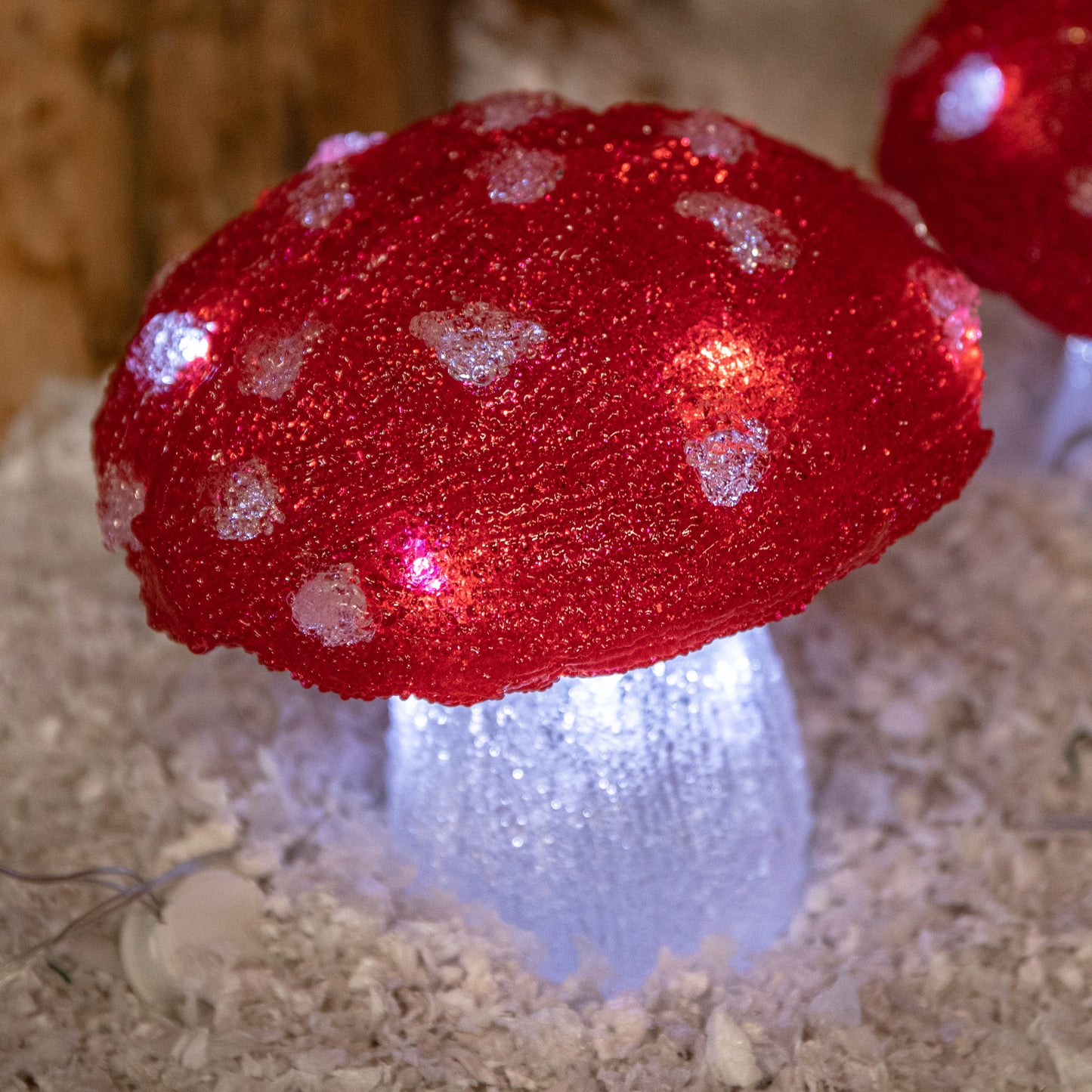 Set of 4 Battery Operated Red & White Acrylic Christmas Mushrooms with Cool White LEDs