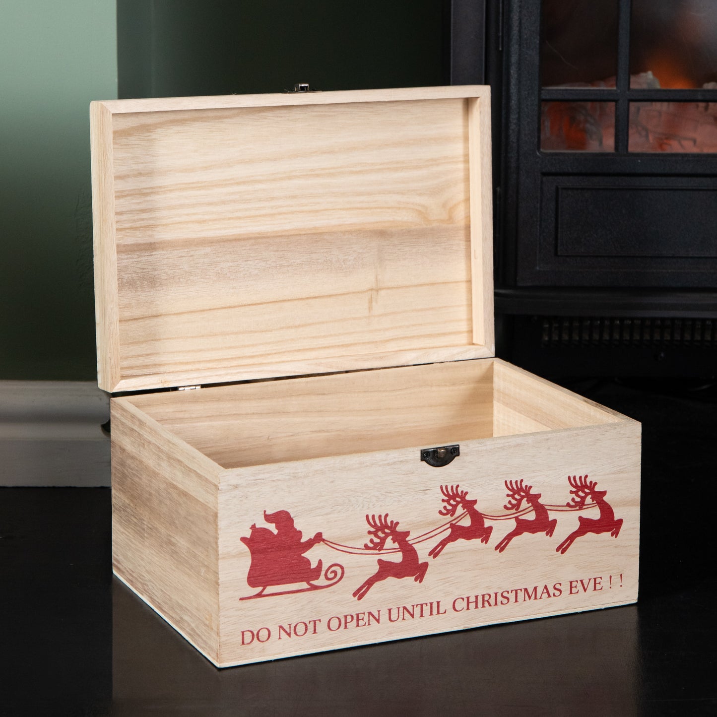 30cm Christmas Eve Wooden Gift Box with Personalisable Name Plate