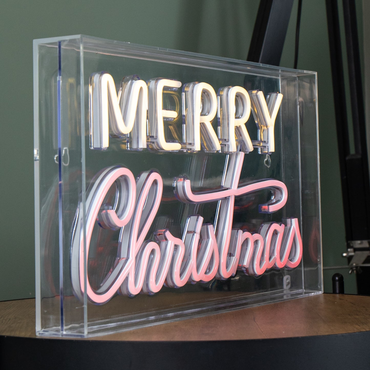 43cm Light up Merry Christmas Neon Flex Sign in Warm White and Red