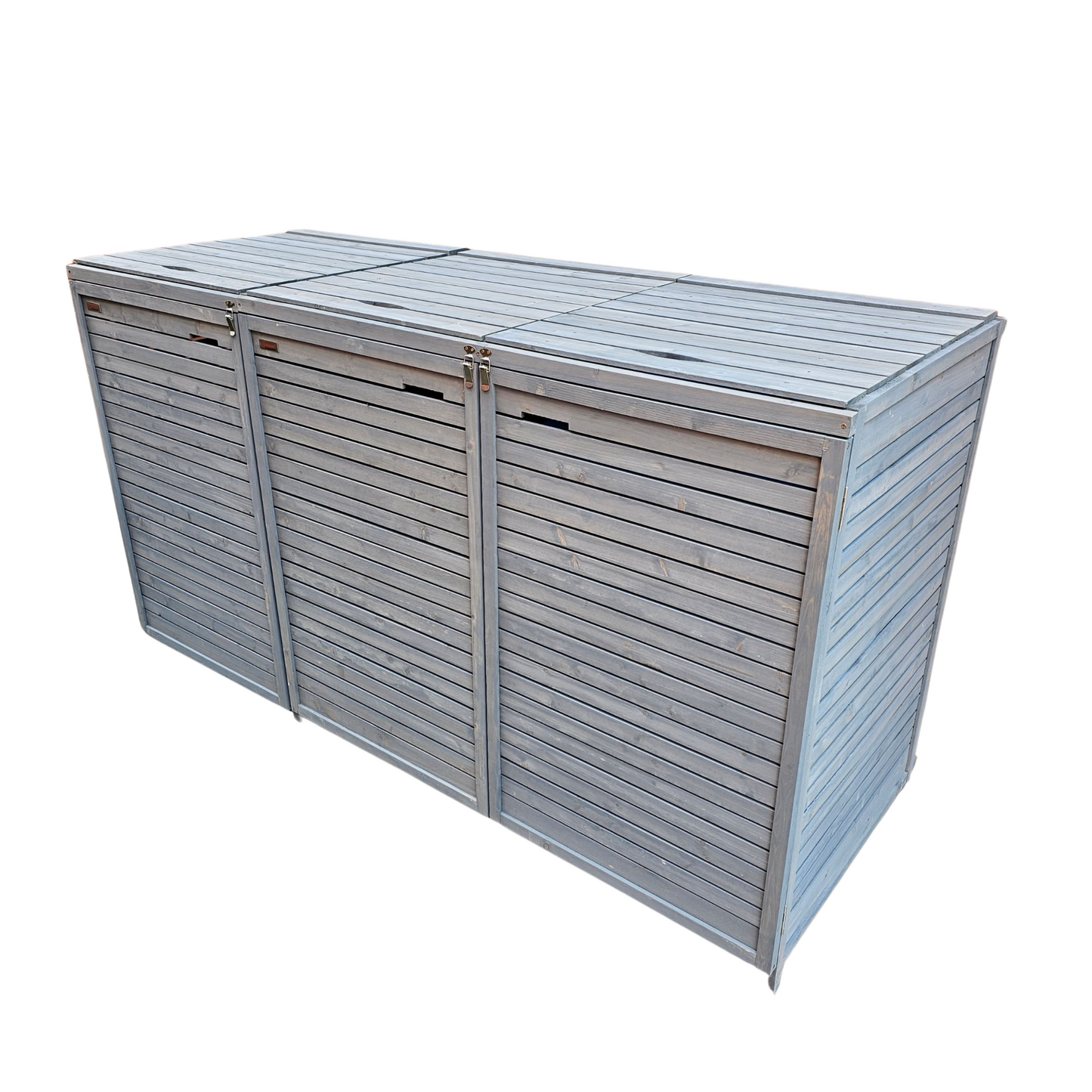 Factory Seconds 2.03m x 1.14m Large Grey Wooden Outdoor Garden Triple Wheelie Bin Store Storage for 3 Bins