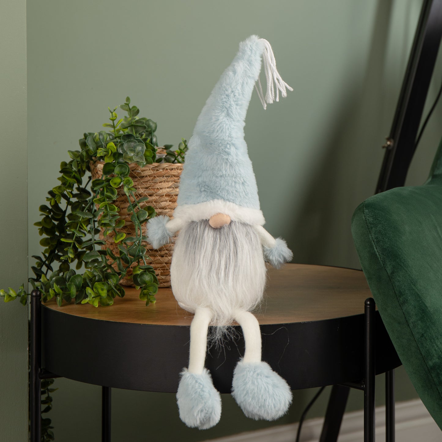 48cm Pastel Blue Plush Sitting Christmas Gonk with Dangly Legs Decoration