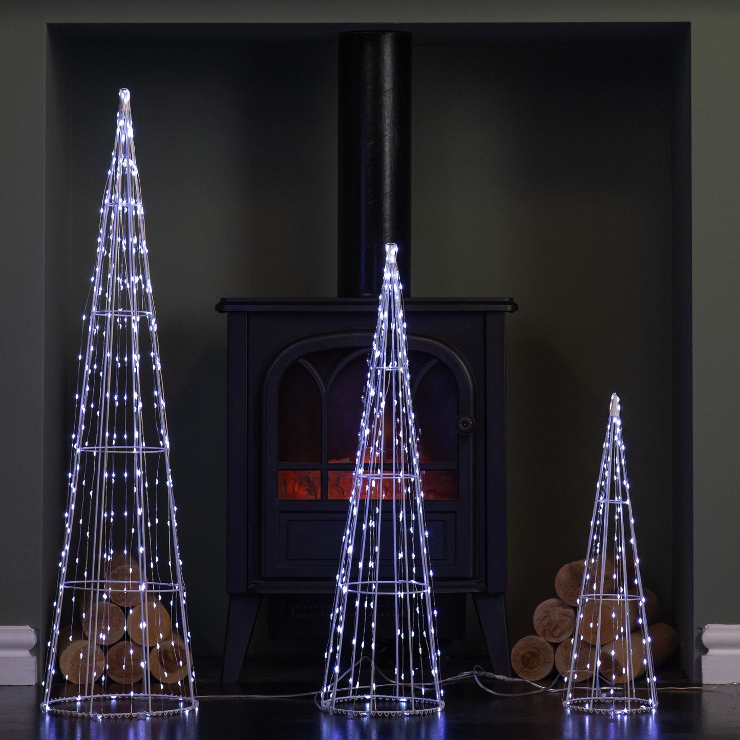 81cm Set of 3 Light up Christmas Dewdrop Cone Tree with 654 White LEDs