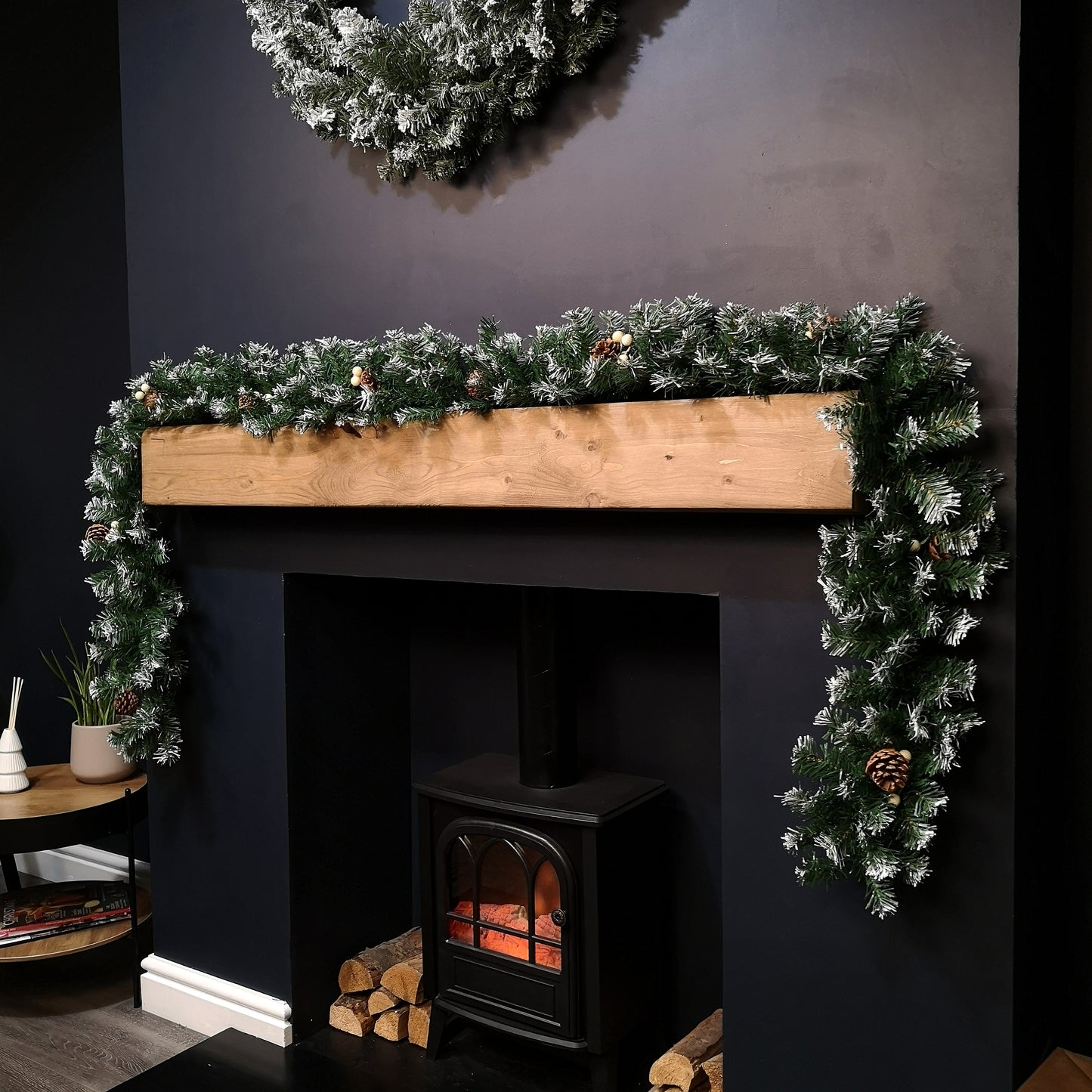 Premier 270cm (9ft) Christmas Garland Decoration Snow Tips White Berries & Cones