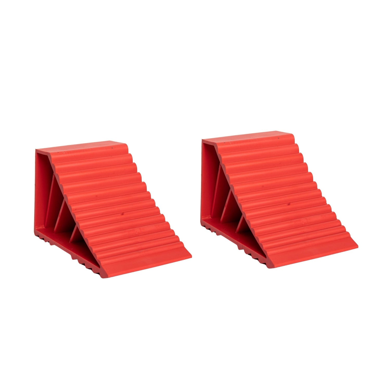 8.5cm x 23cm Set of 2 Heavy Duty Ridged Vehicle Wheel Chocks with Handles in Red