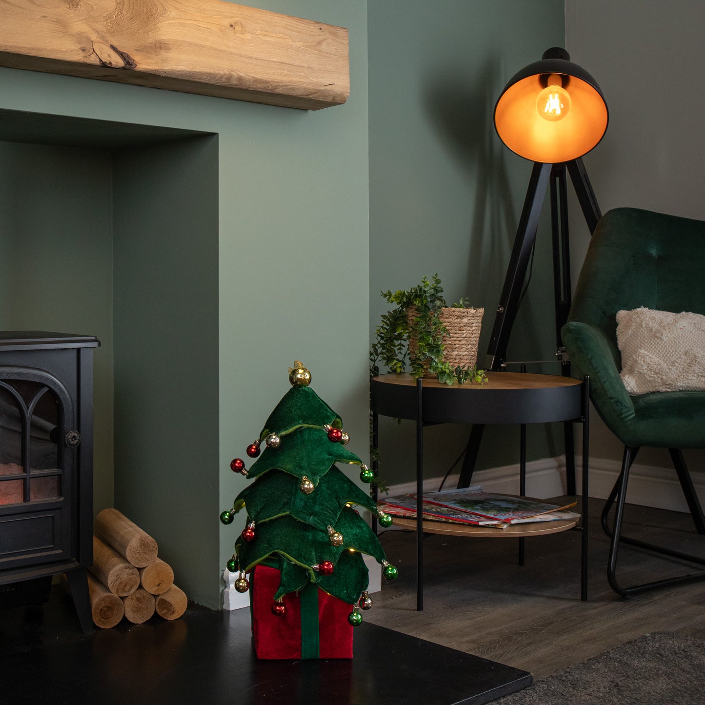 49cm Battery Powered Light up Christmas Tree with Baubles and Warm White LEDs