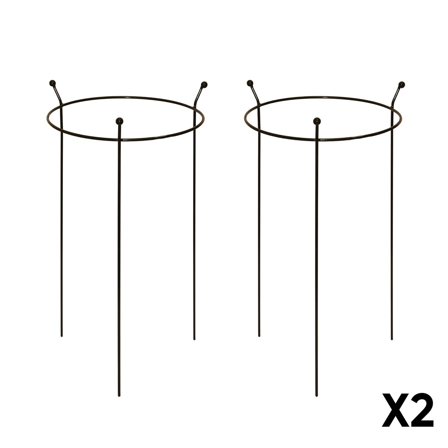 2 Pack of Small 60cm x 35cm Heavy Duty Black Steel Herbaceous Garden Plant Support Ring