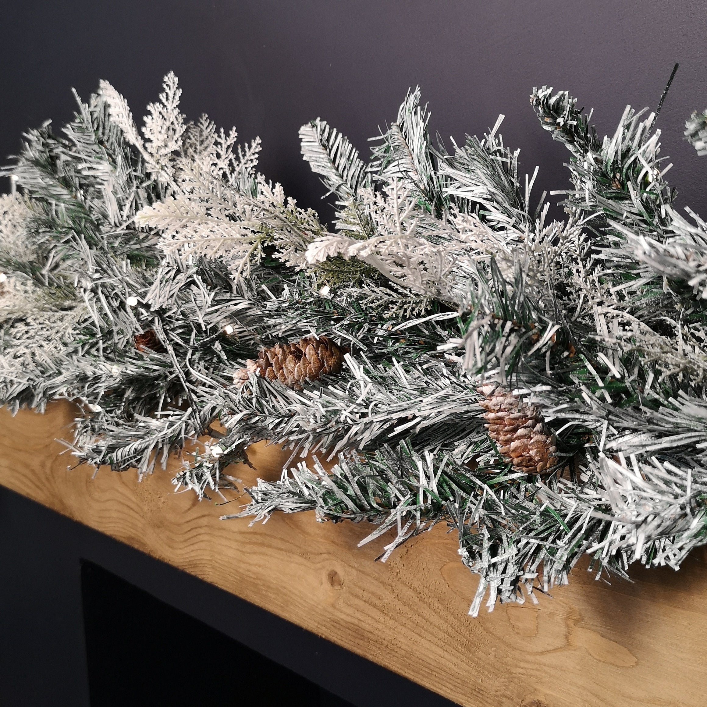 1.8m Snowy Christmas Garland with Pinecones 96 Tips and 50 Warm White LED Lights