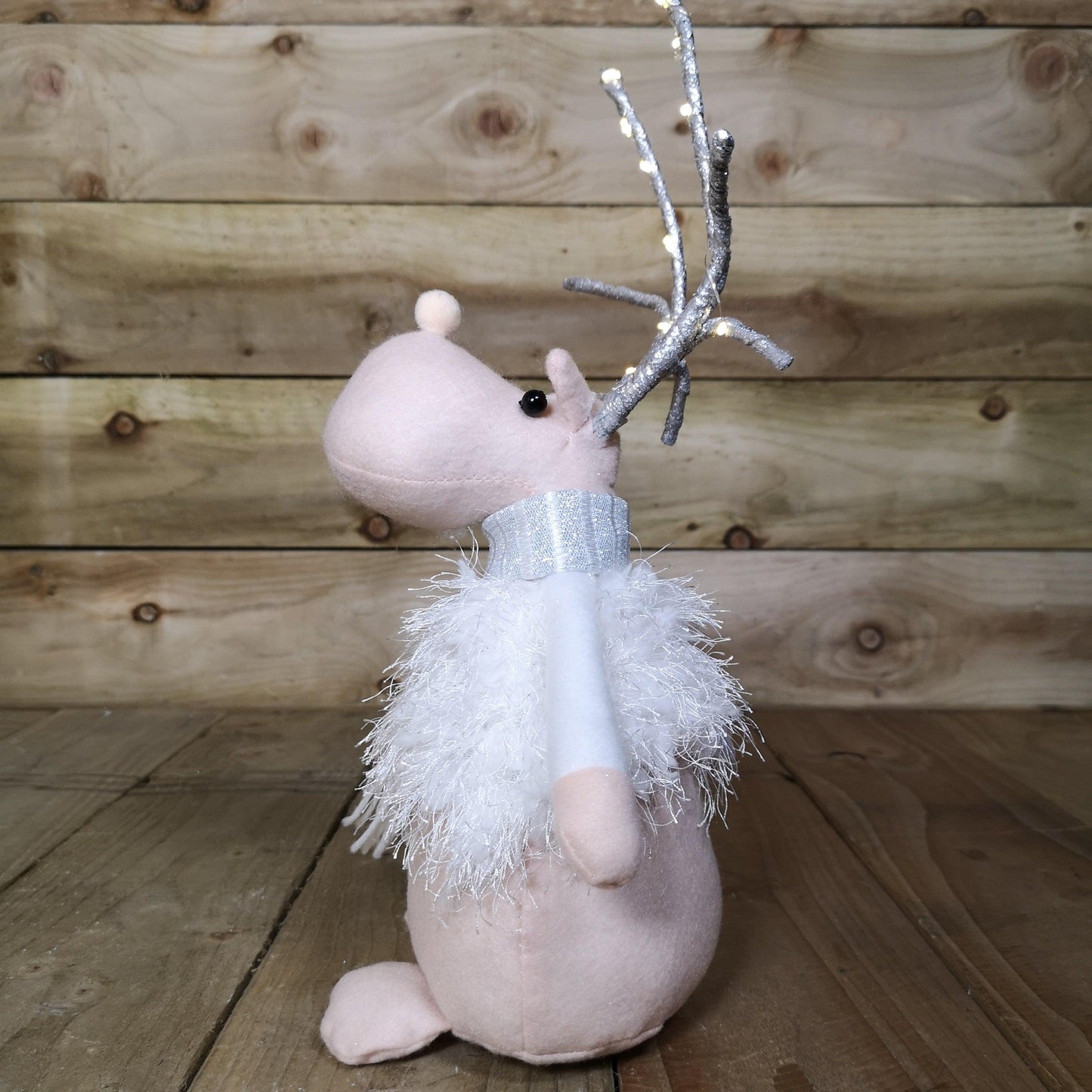 40cm Battery Operated Plush White Christmas Reindeer with LED Lit Antlers