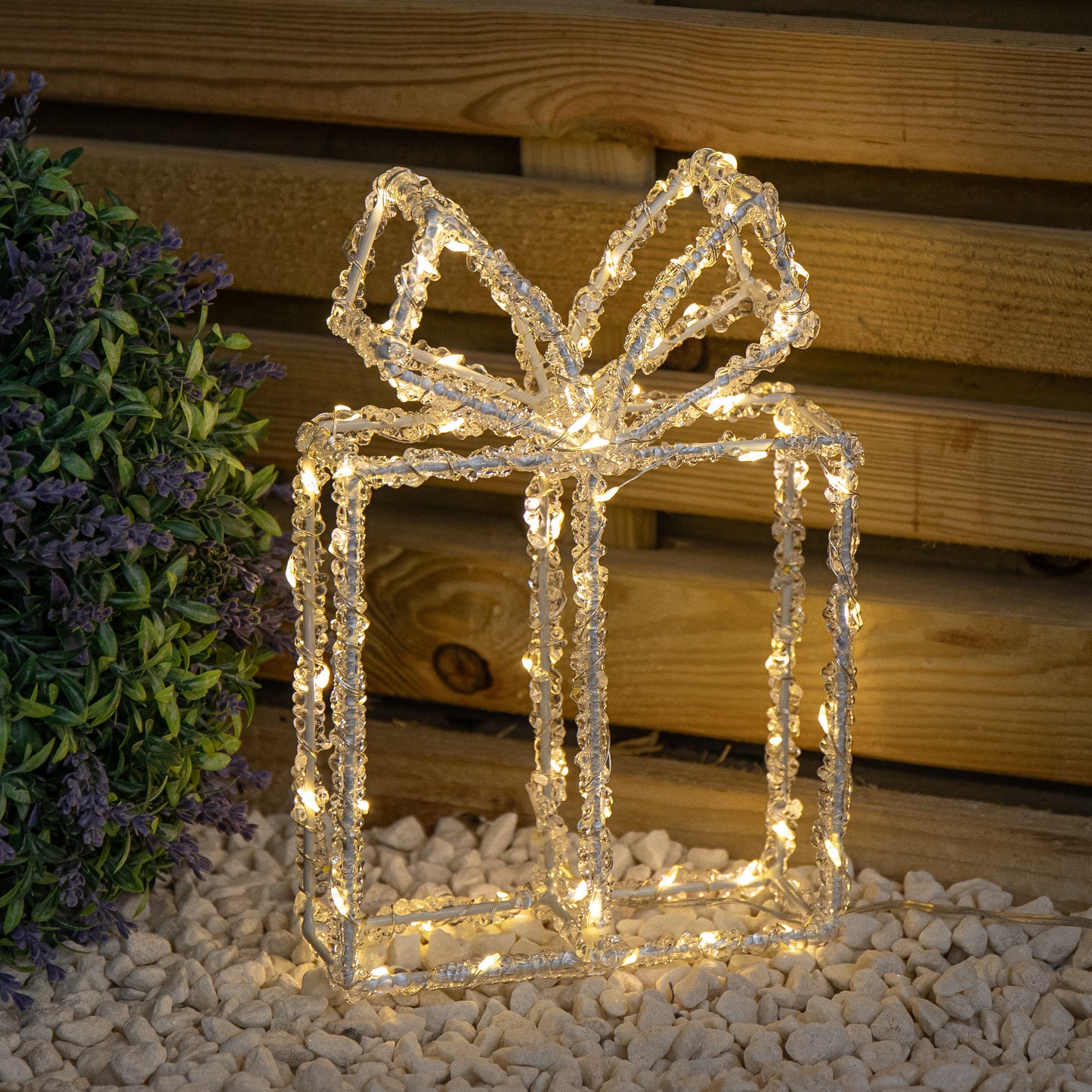 22cm Light up Acrylic Christmas Present with 80 Warm White LEDs