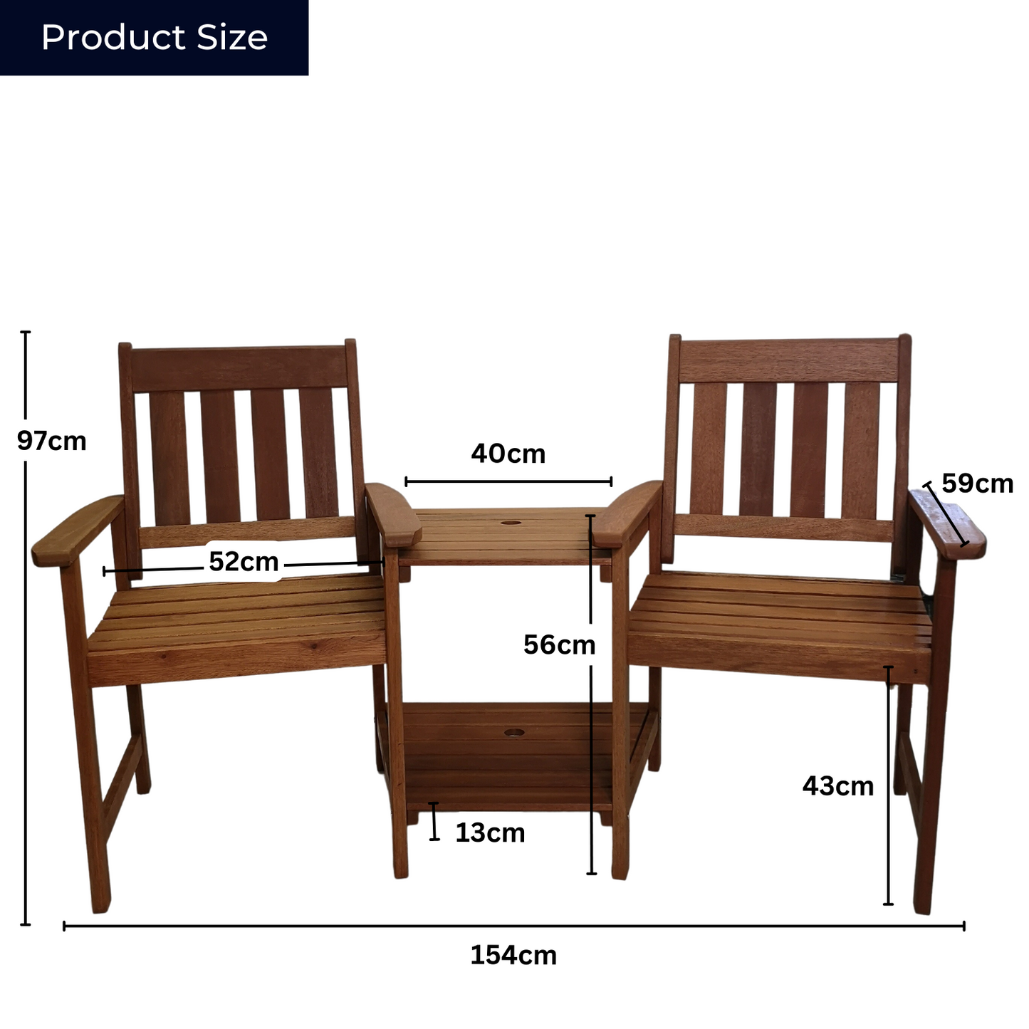 Rydal 2 Seater Wooden Garden Patio Love Seat and Table Set