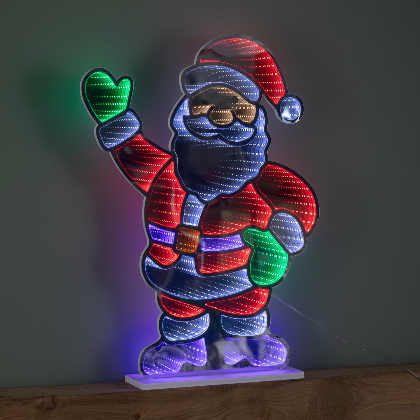 59cm Light up Waving Santa Infinity Christmas Decoration with Multi-Coloured LEDs