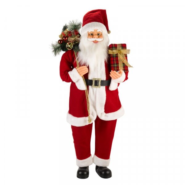 1.1m Red Standing Santa Claus Indoor Decoration with Present and Green Sack