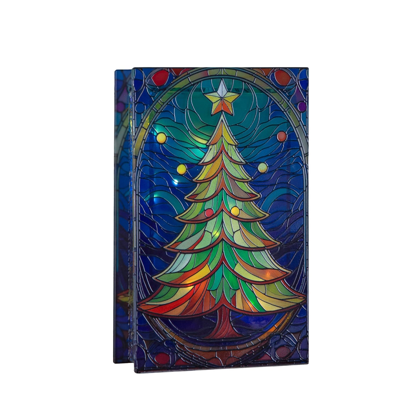 21cm Battery Operated Double Sided Stained Glass Christmas Tree Decoration with LEDs