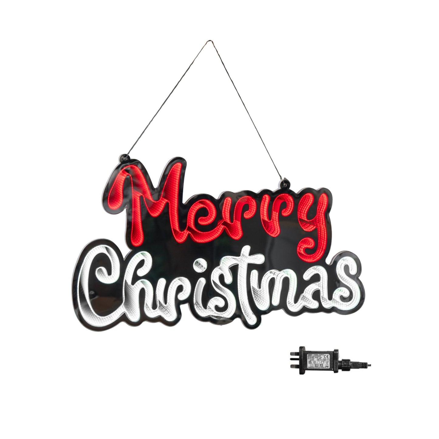 40cm Light up Hanging Merry Christmas Infinity Mirror Decoration with LEDs