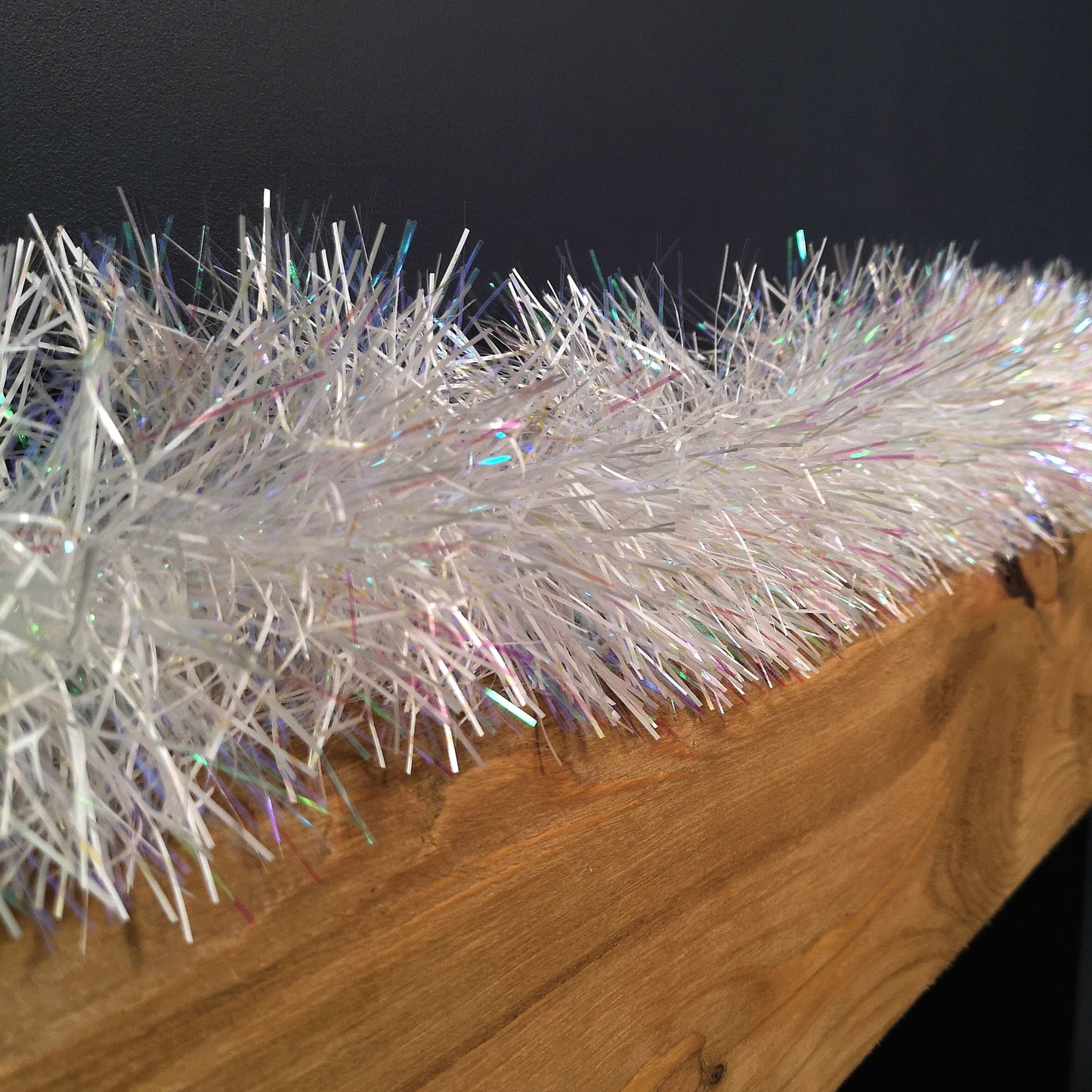 2m x 10cm Festive Tinsel Garland Christmas Tree Decoration Iridescent White