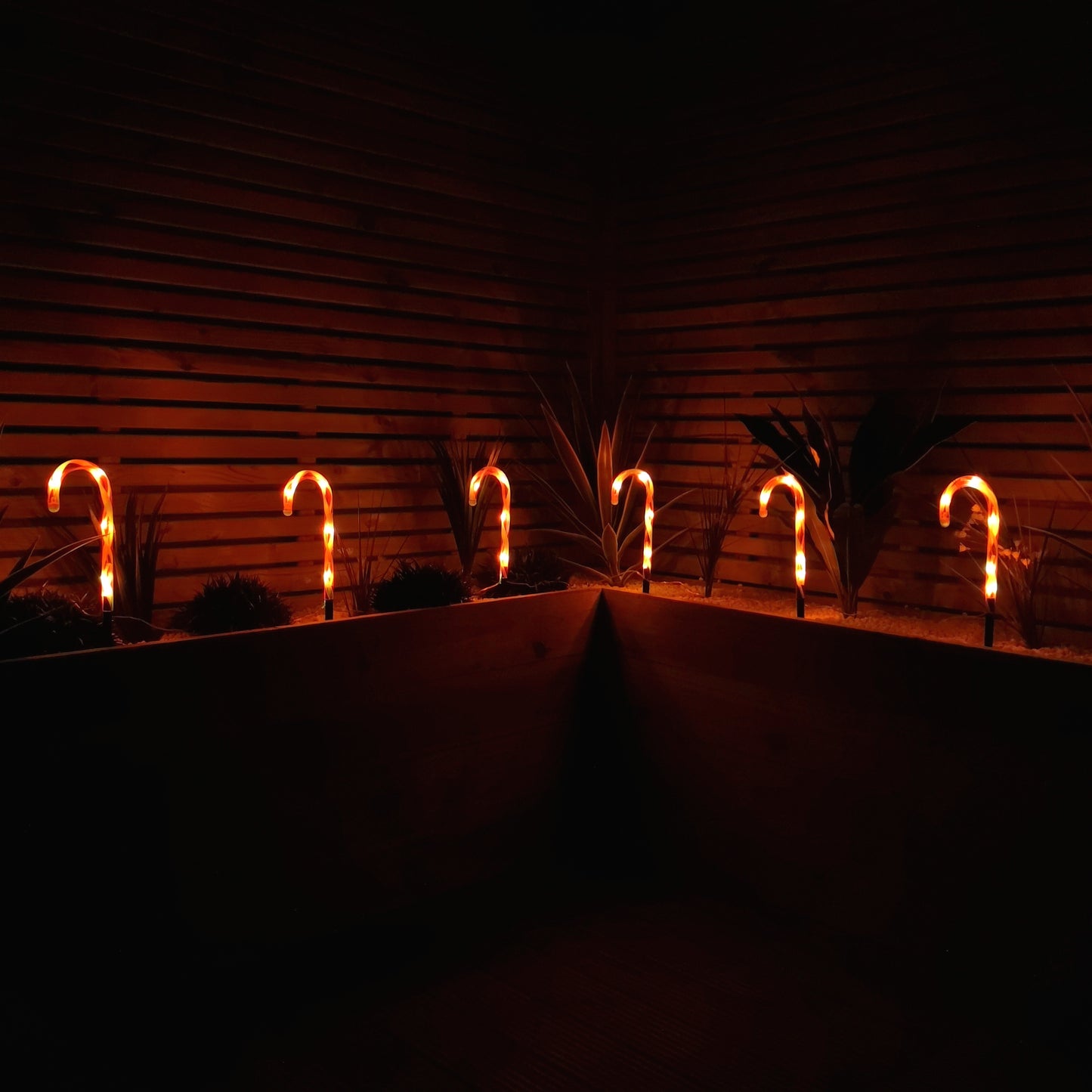 Set of 6 Light up Red & White Stripe Christmas Candy Cane Garden Stakes with LEDs