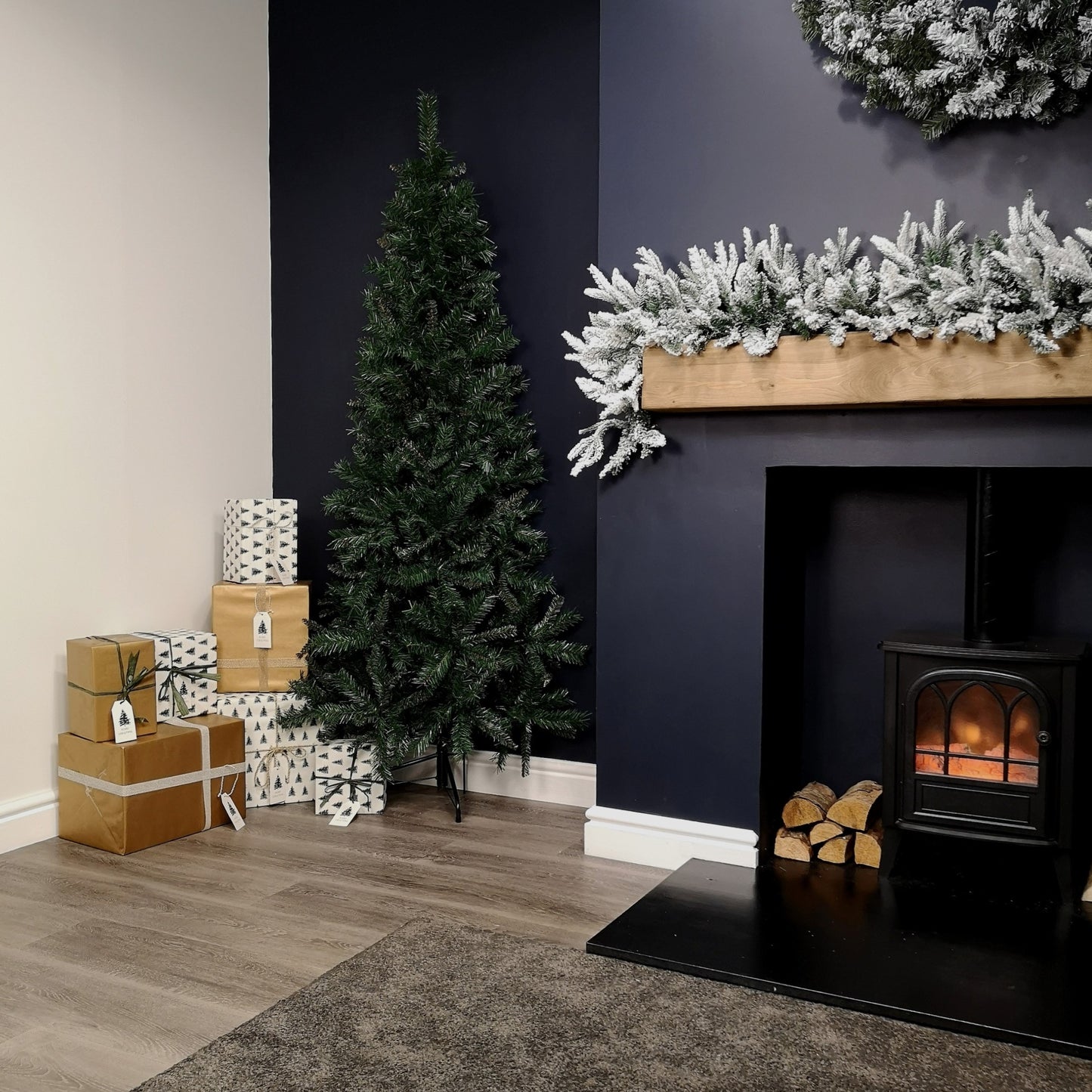 Factory Seconds: 6.5ft (2m) Dual Purpose Corner and Half Wall Artificial Plain Green Christmas Tree